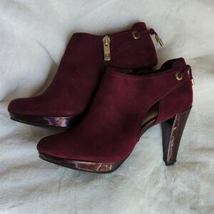 Burgundy High Heel Ankle Boots